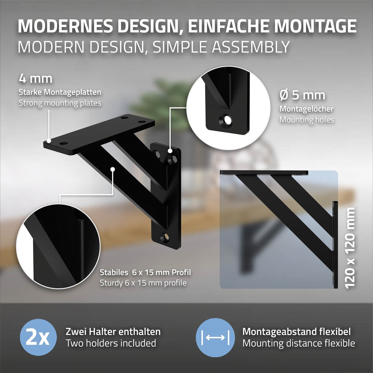 ECD Germany Möbel équerre étagère alu argent 180 mm lot 2
