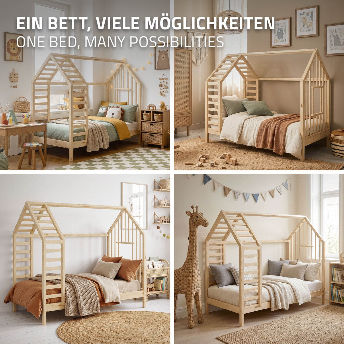 ML-Design Kinder lit cabane 80x160 cm naturel avec matelas