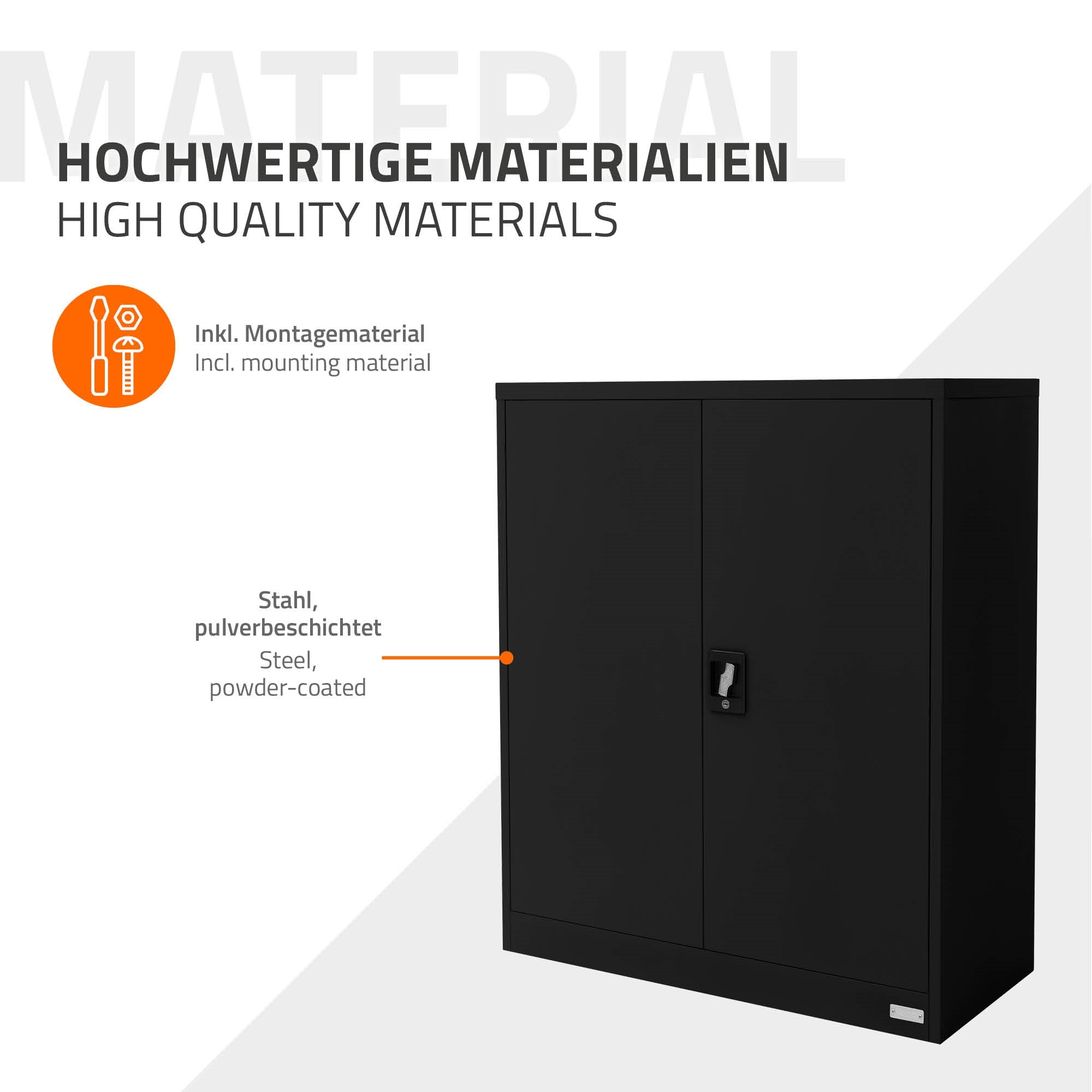 ECD Germany Armoire bureau 90x40x109 noire acier à clé
