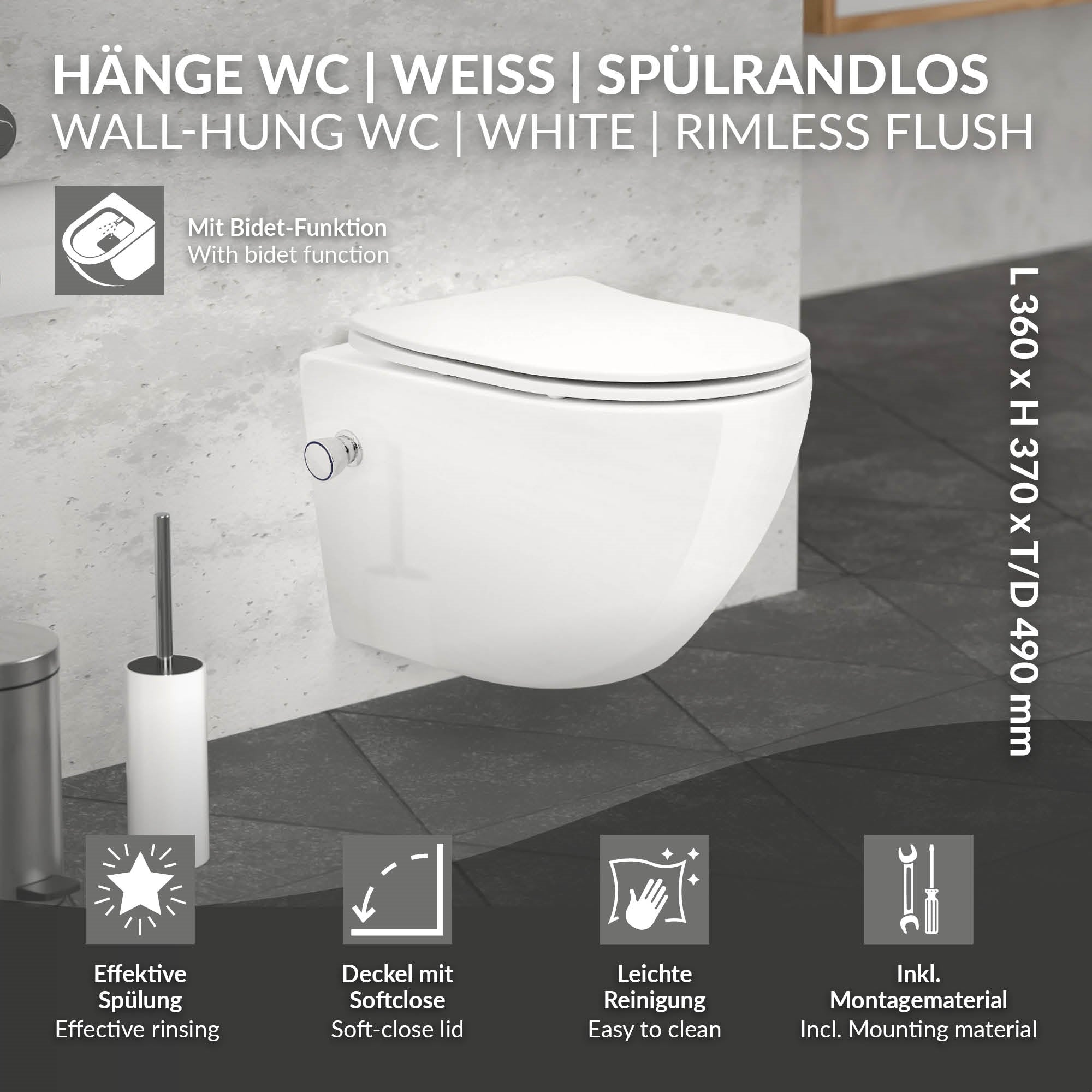 ECD Germany Sanitär LuxeBath WC suspendu sans bride bidet céramique