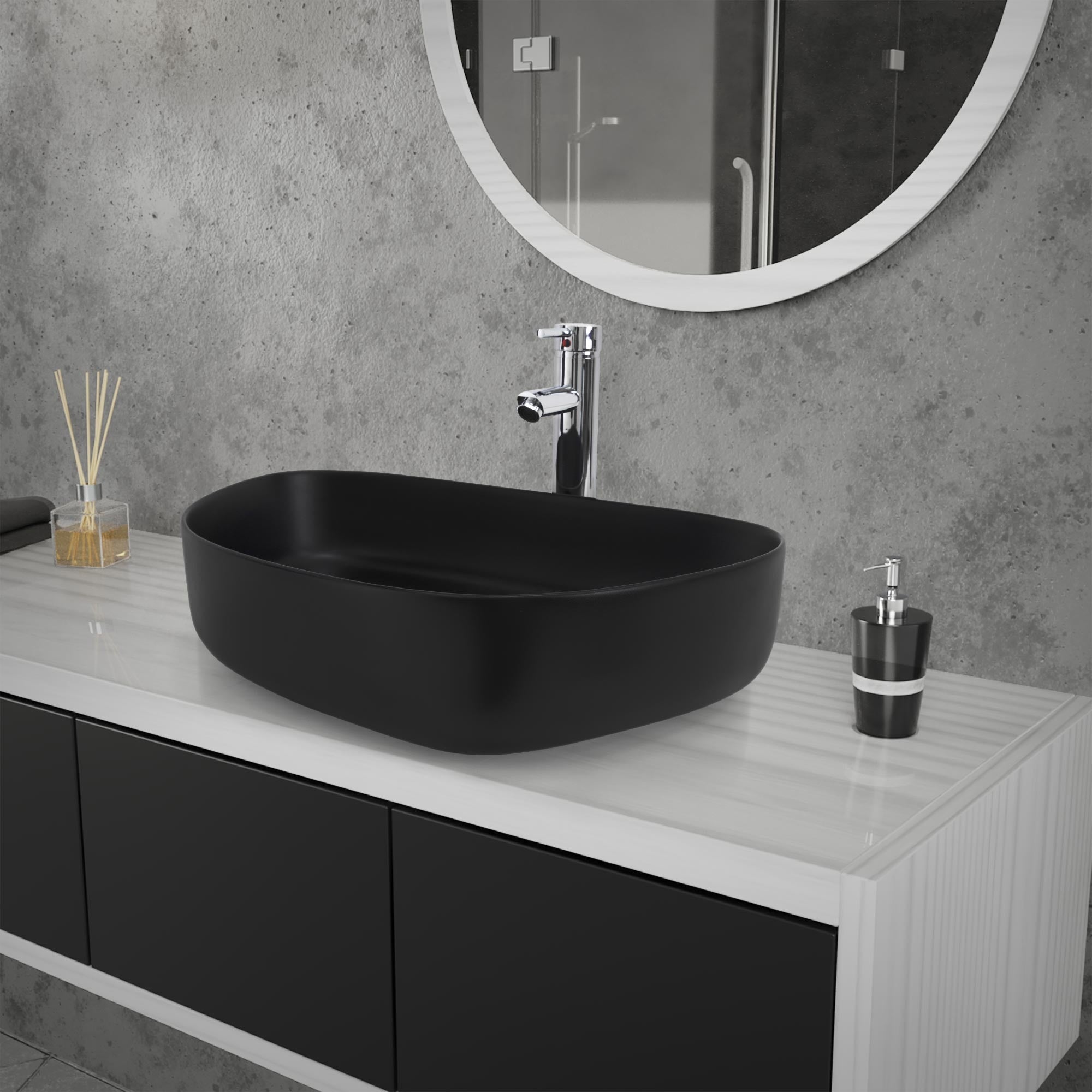 ECD Germany Sanitär vasque à poser noire 55 cm sans trop-plein