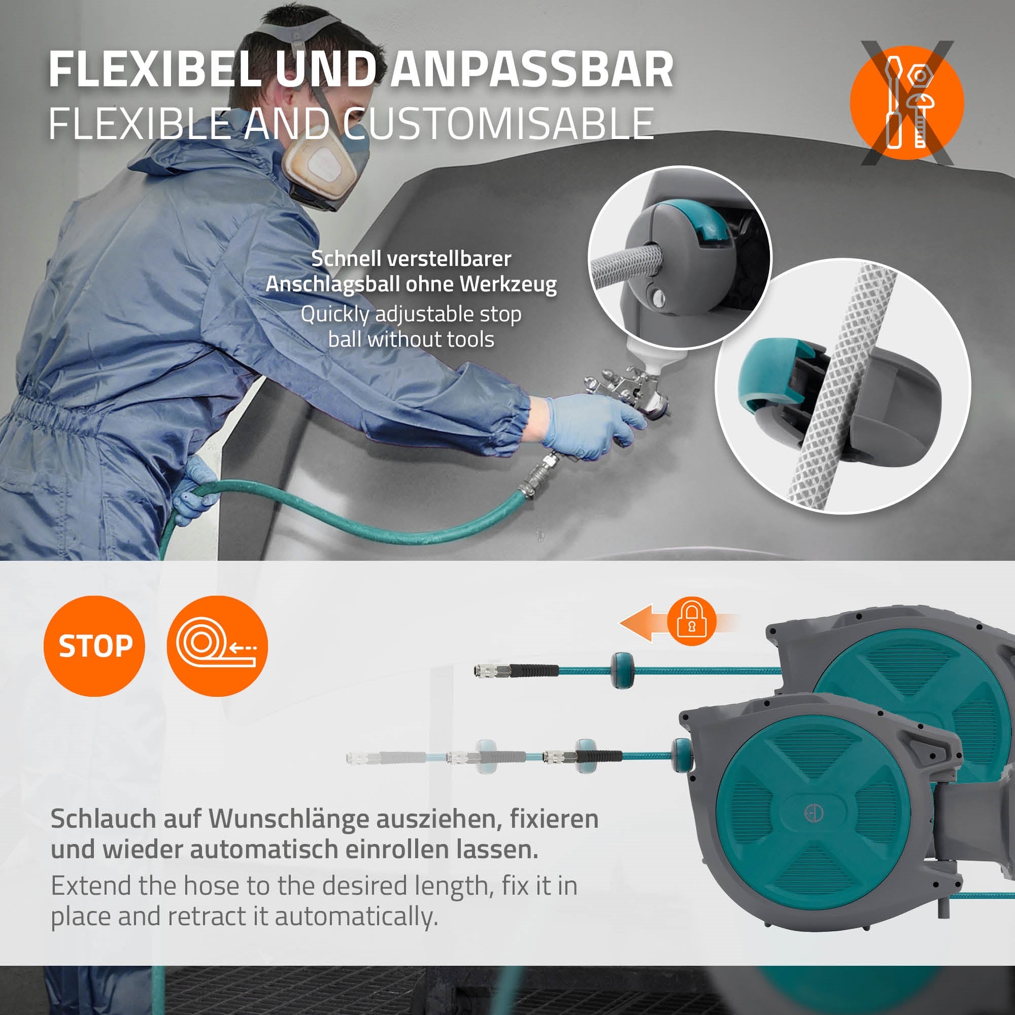 ECD Germany Werkstatt & Werkzeuge enrouleur tuyau air 30 m automatique