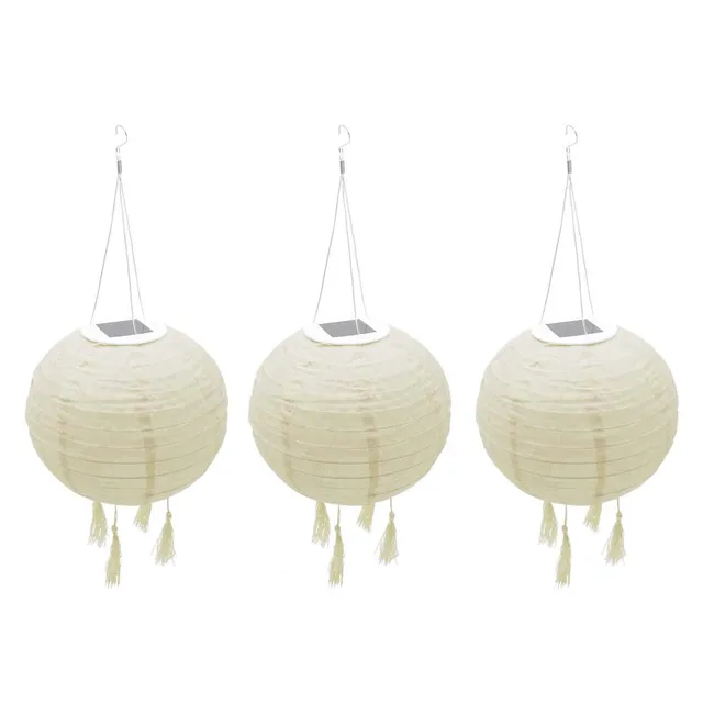 Red Deco Himalaya Lot 3 Lampion Solaire Beige Ø30cm Blanc Chaud