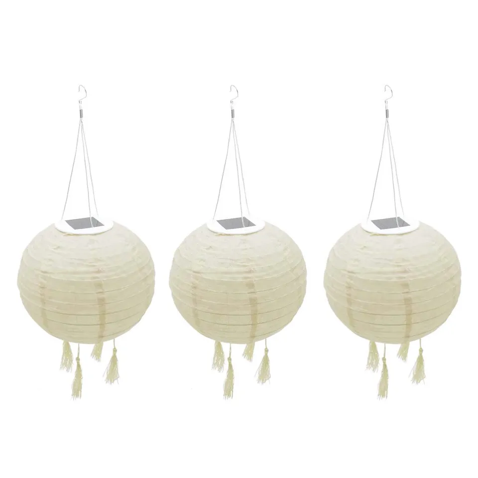 Red Deco Himalaya Lot 3 Lampion Solaire Beige Ø30cm Blanc Chaud