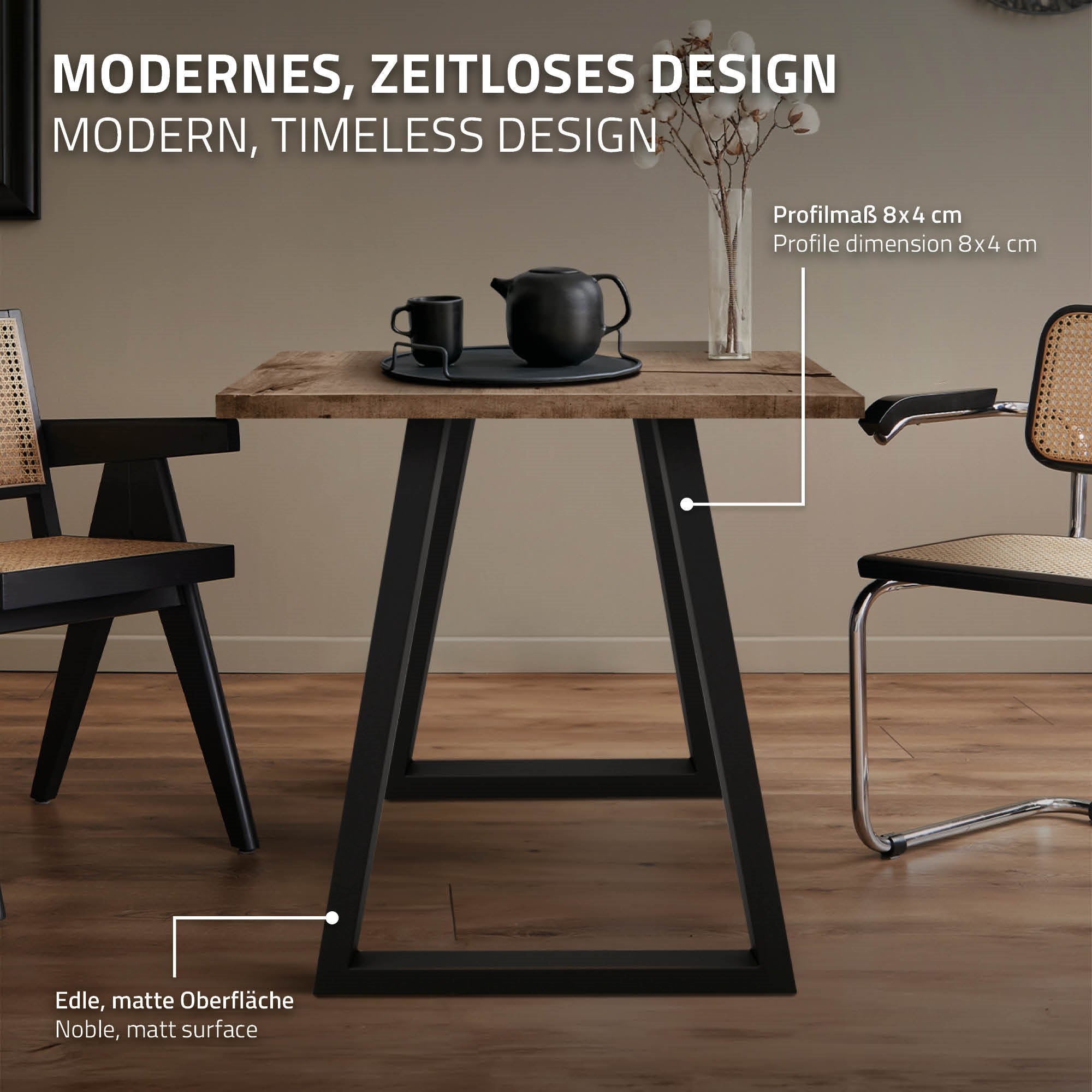 ECD Germany Möbel Pieds trapèze 60x72cm noirs acier lot 2