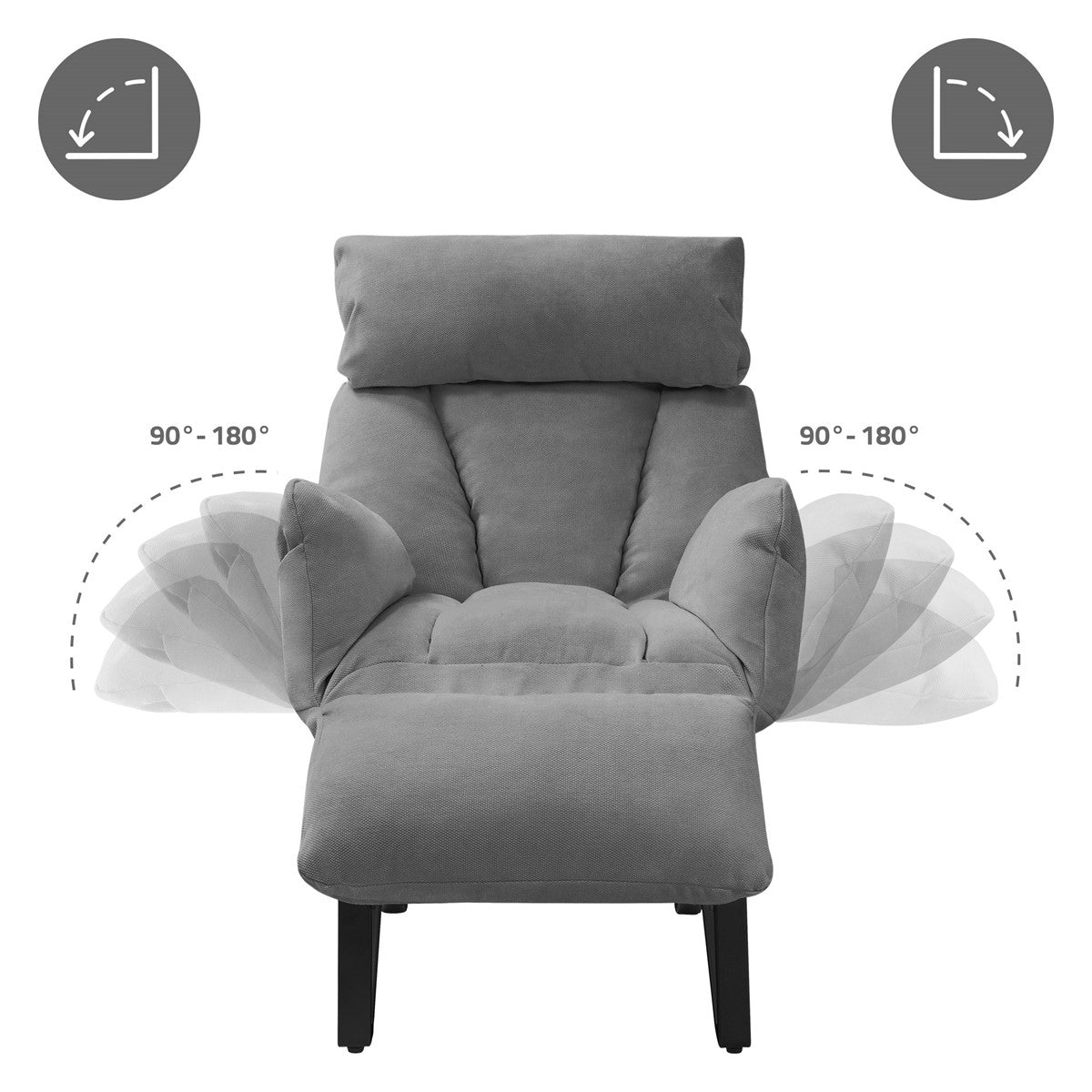 ML-Design fauteuil relax lin gris accoudoirs inclinable