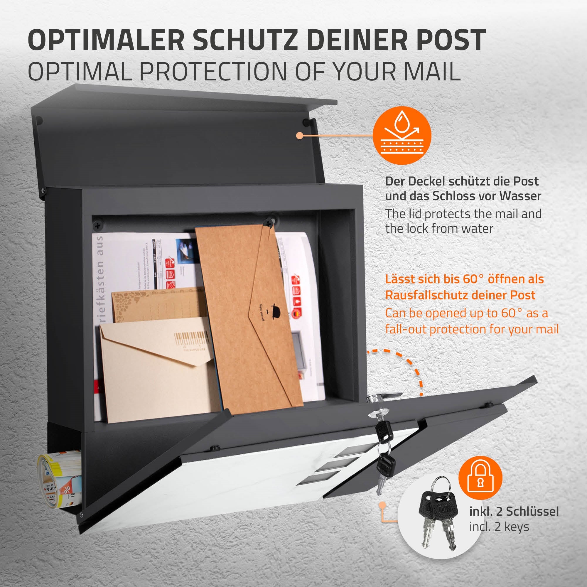 ECD Germany boîte aux lettres sur pied noir marbre 120 cm