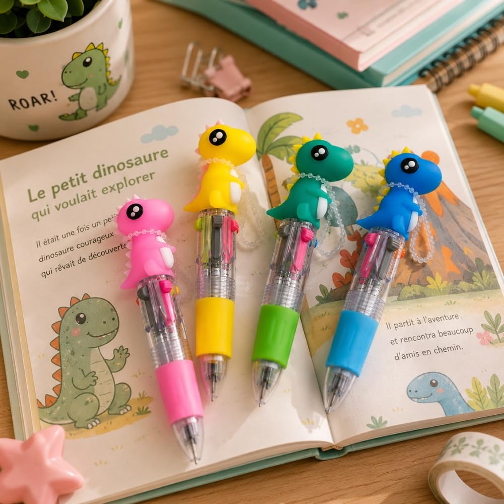 Shop-Story Loisirs Mini Stylos Dinosaure 10 cm lot 4 rétractables