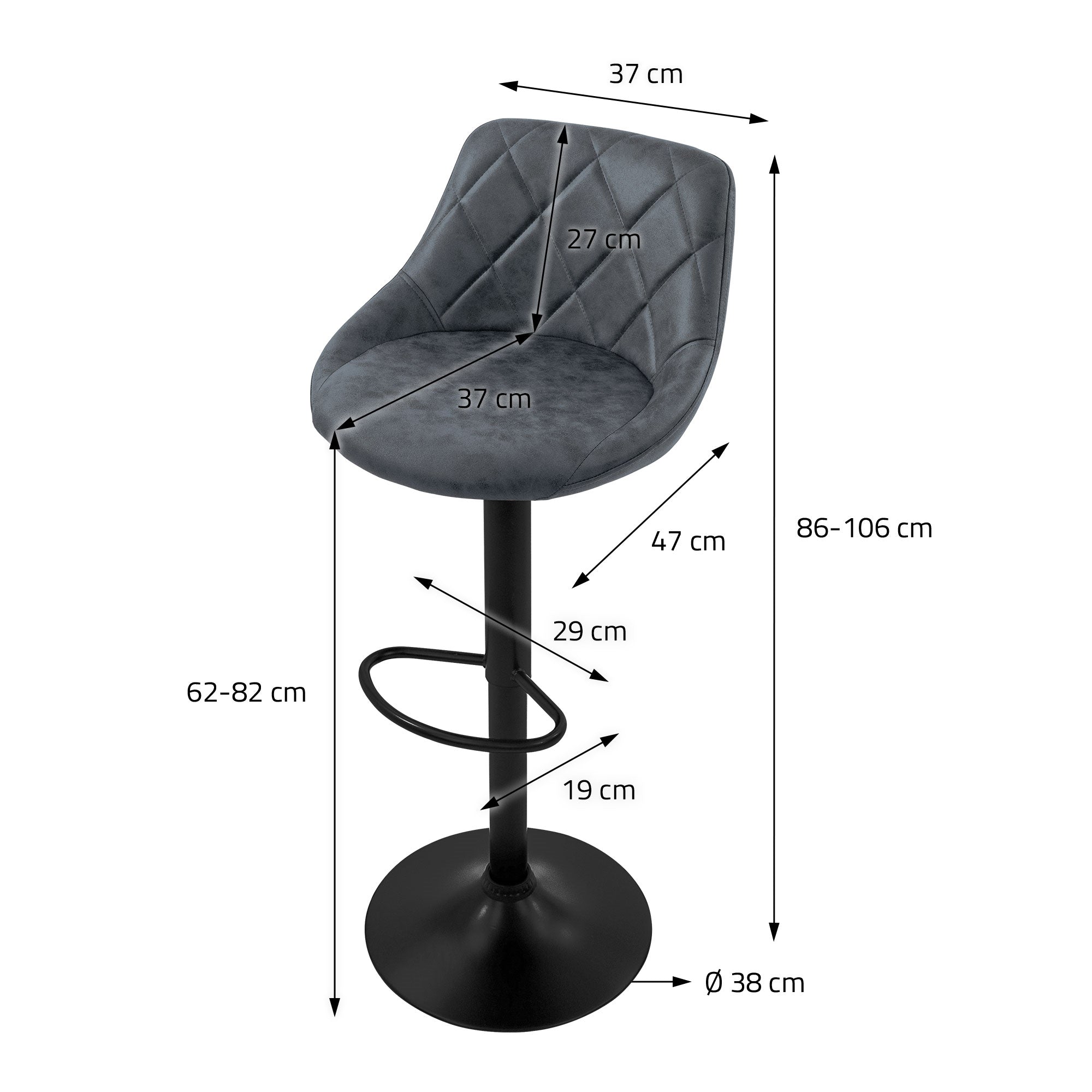 ECD Germany ML-Design tabouret de bar lot de 2 anthracite 62-82 cm