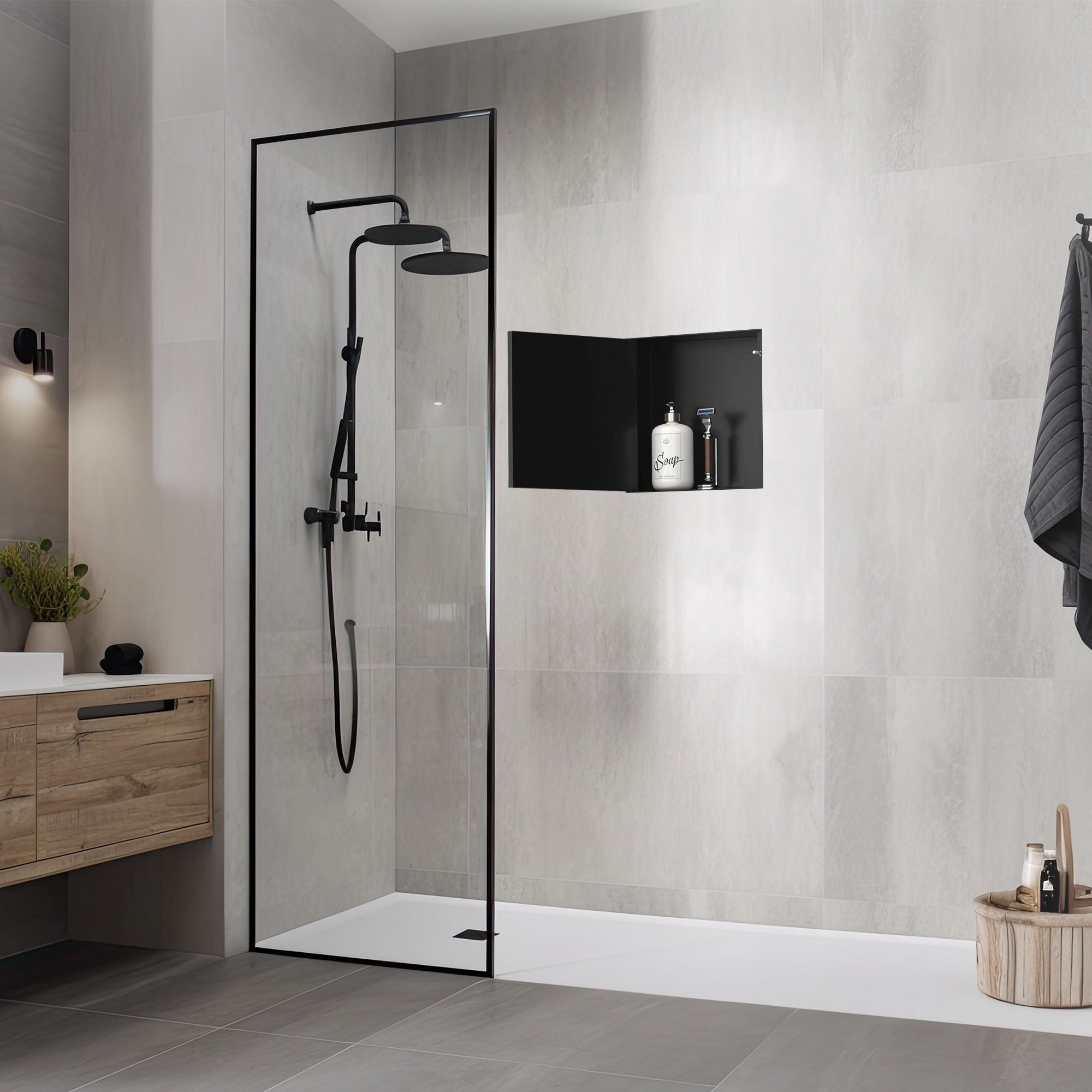 ECD Germany Sanitär niche de douche noire inox porte carrelable