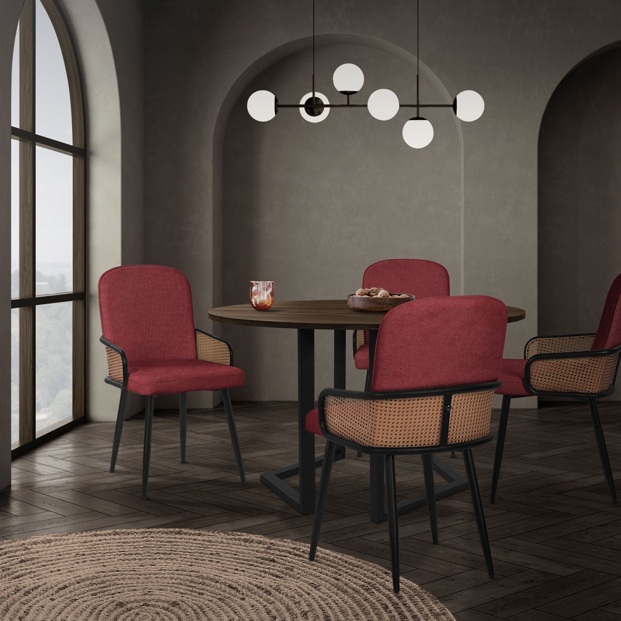 ECD Germany Möbel chaises salle à manger rouges x4 tissu