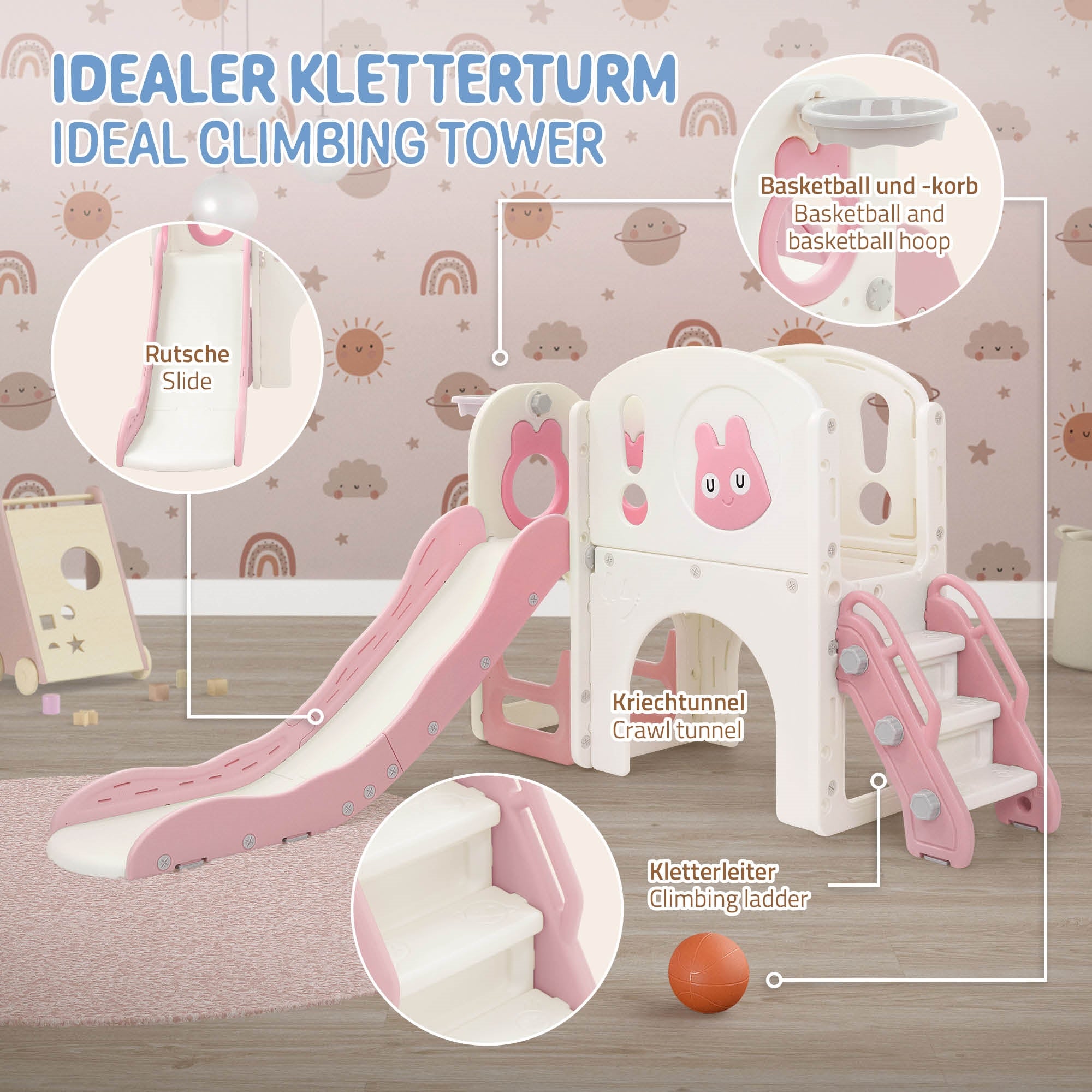ECD Germany Joyz toboggan enfant rose 5en1 avec tour