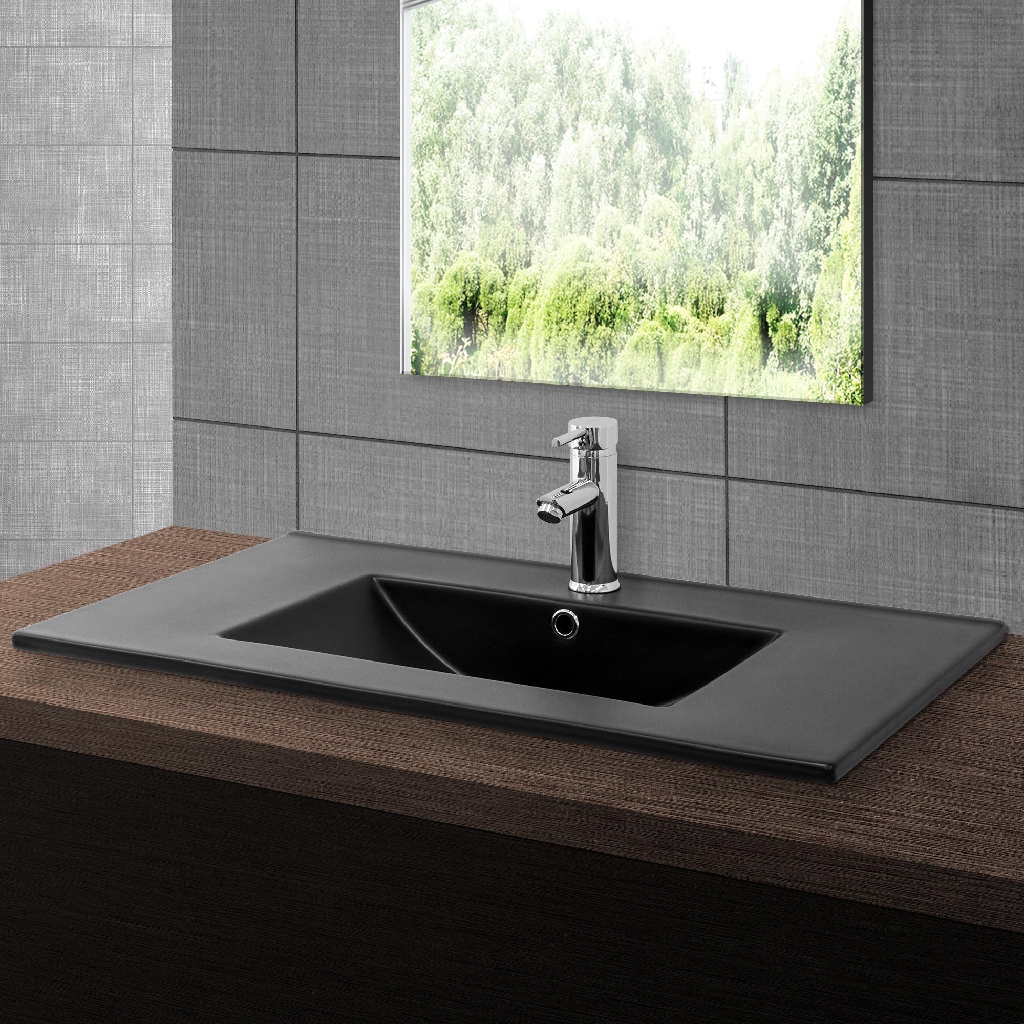 ECD Germany Sanitär lavabo encastrable 81x47 noir mat céramique bonde
