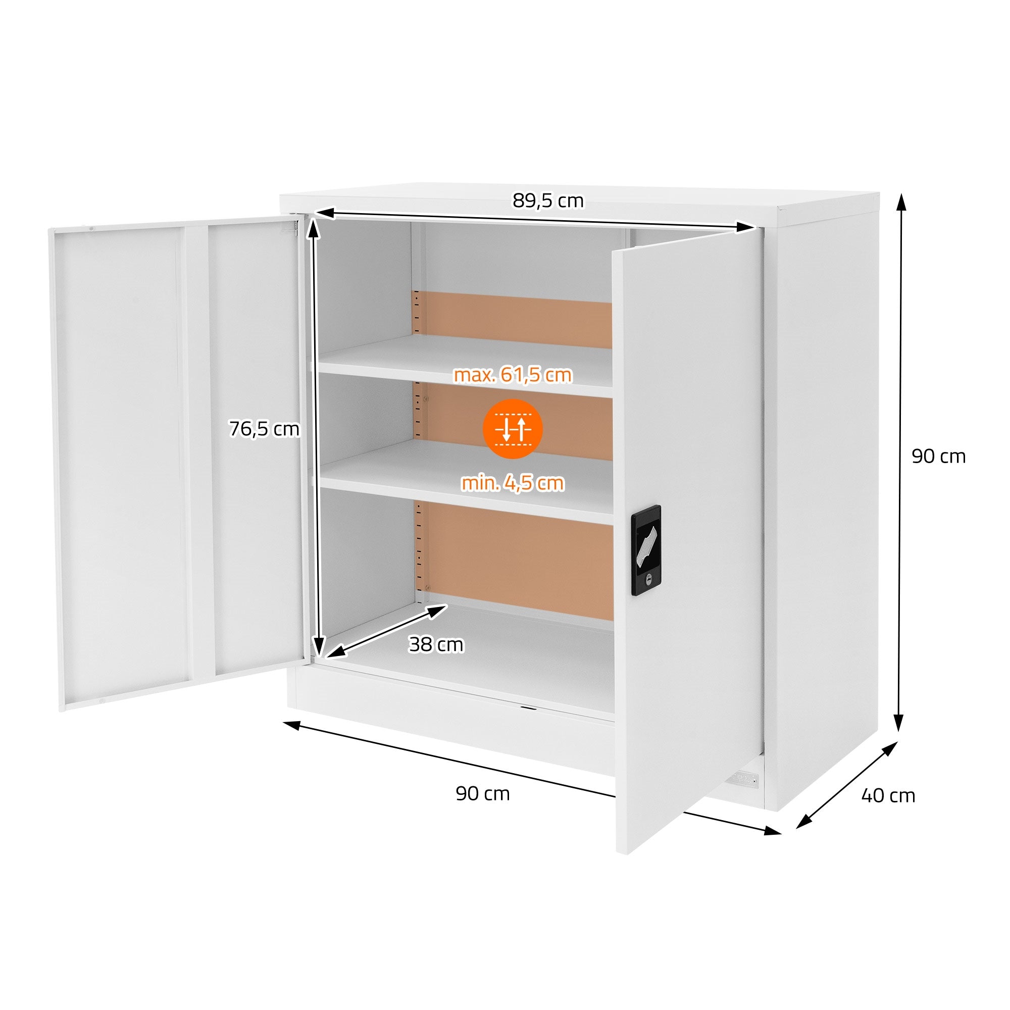 ECD Germany armoire bureau métal 90x40x90 blanc verrouillable