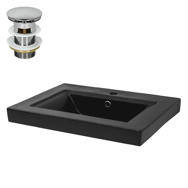 ECD Sanitär lavabo céramique noir 61 cm avec bonde