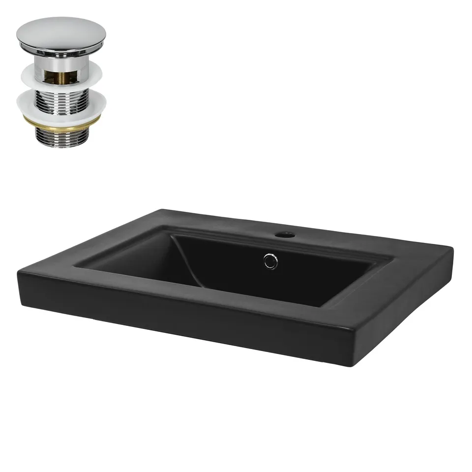 ECD Sanitär lavabo céramique noir 61 cm avec bonde