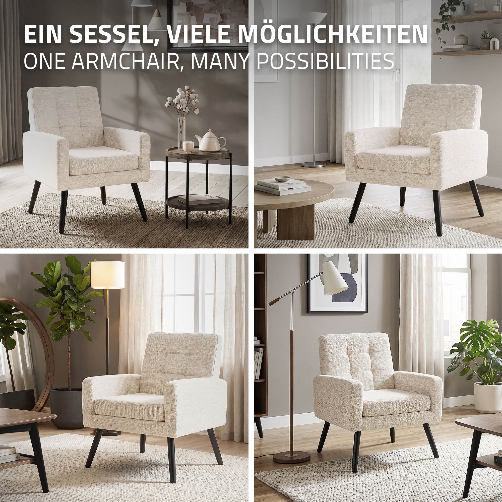 ECD Germany Möbel fauteuil beige 66,5x80x63,5 cm polyester