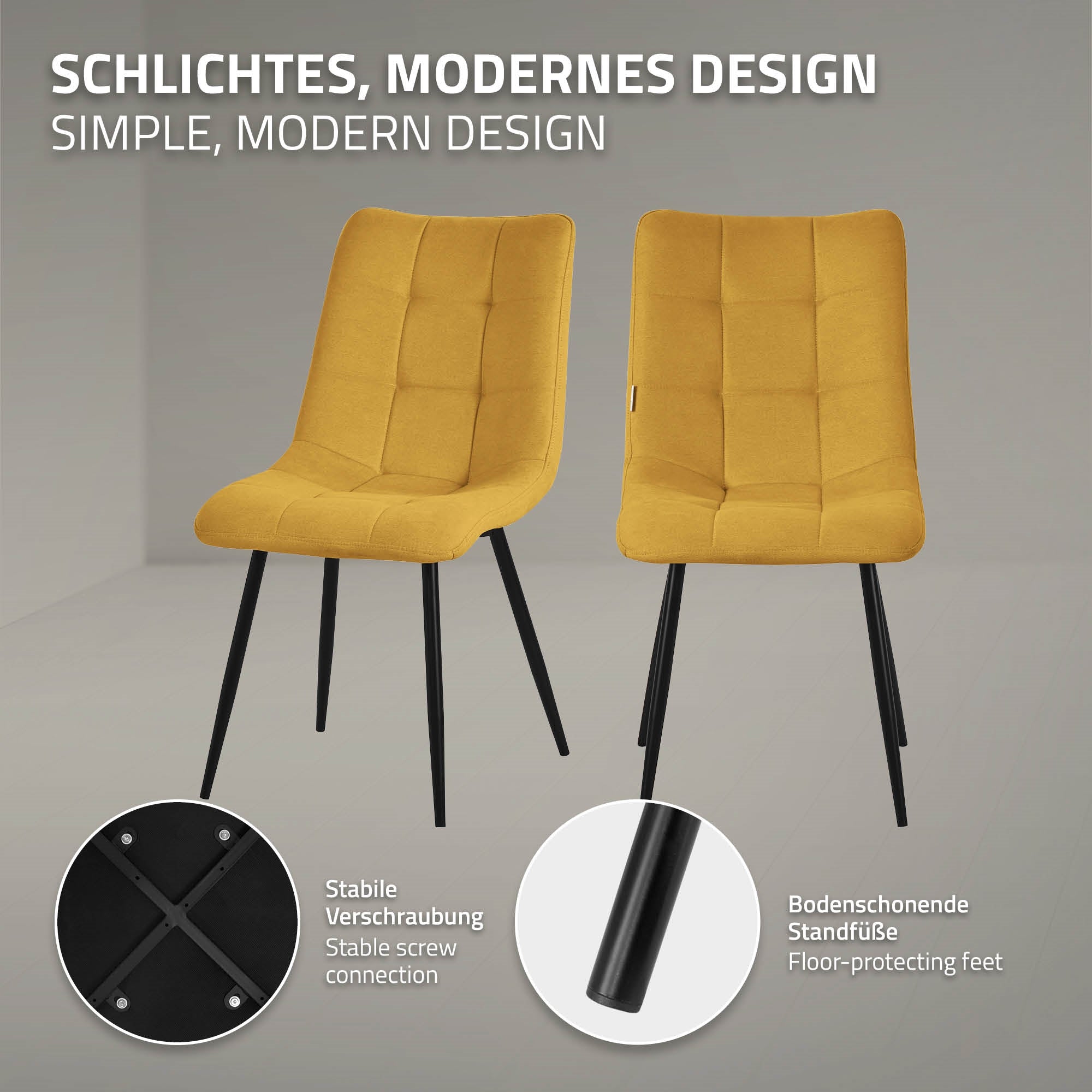 ECD Germany chaises salle à manger moutarde x2 polyester