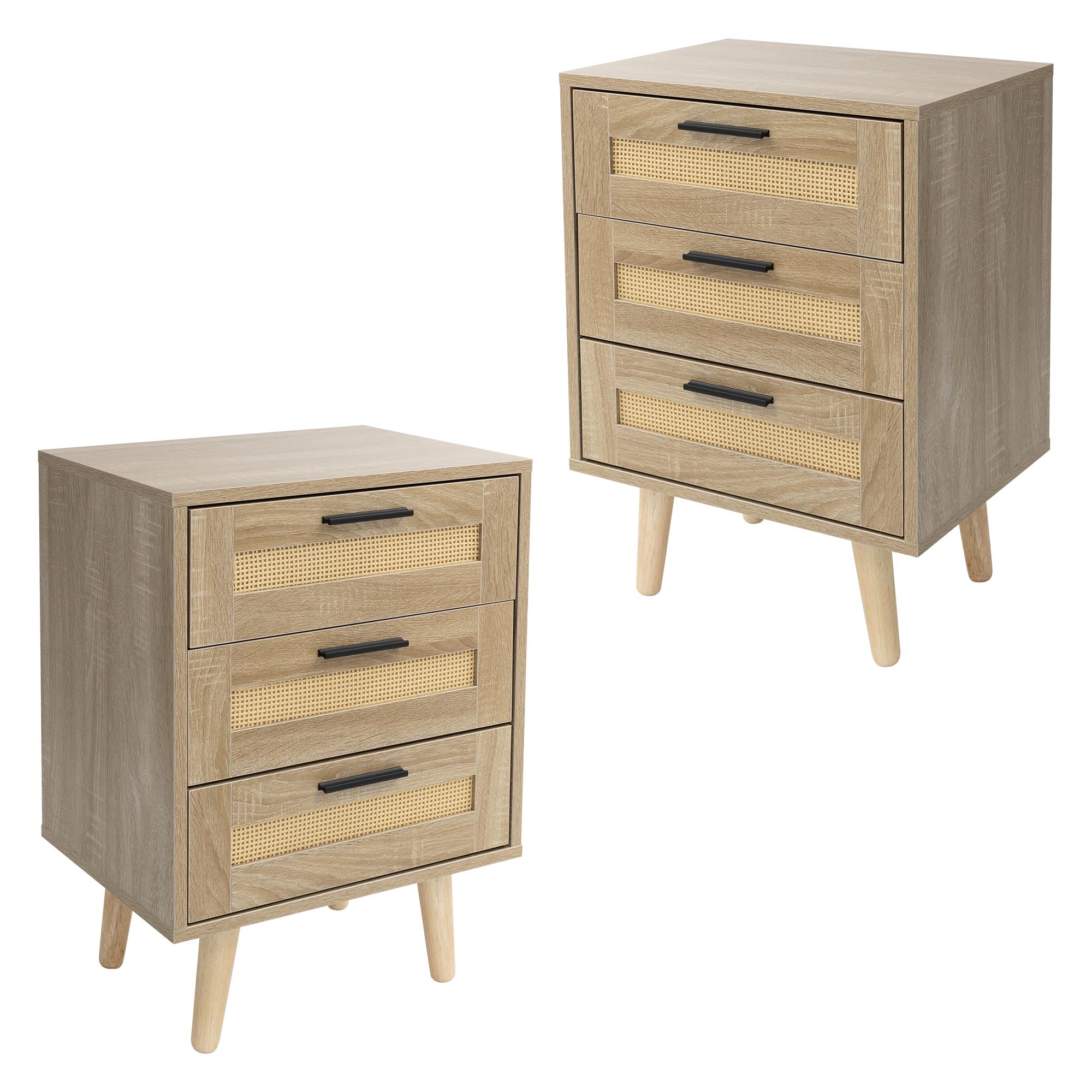 ECD Germany Möbel Table de Chevet Rotin Chêne 1 Tiroir 40 cm
