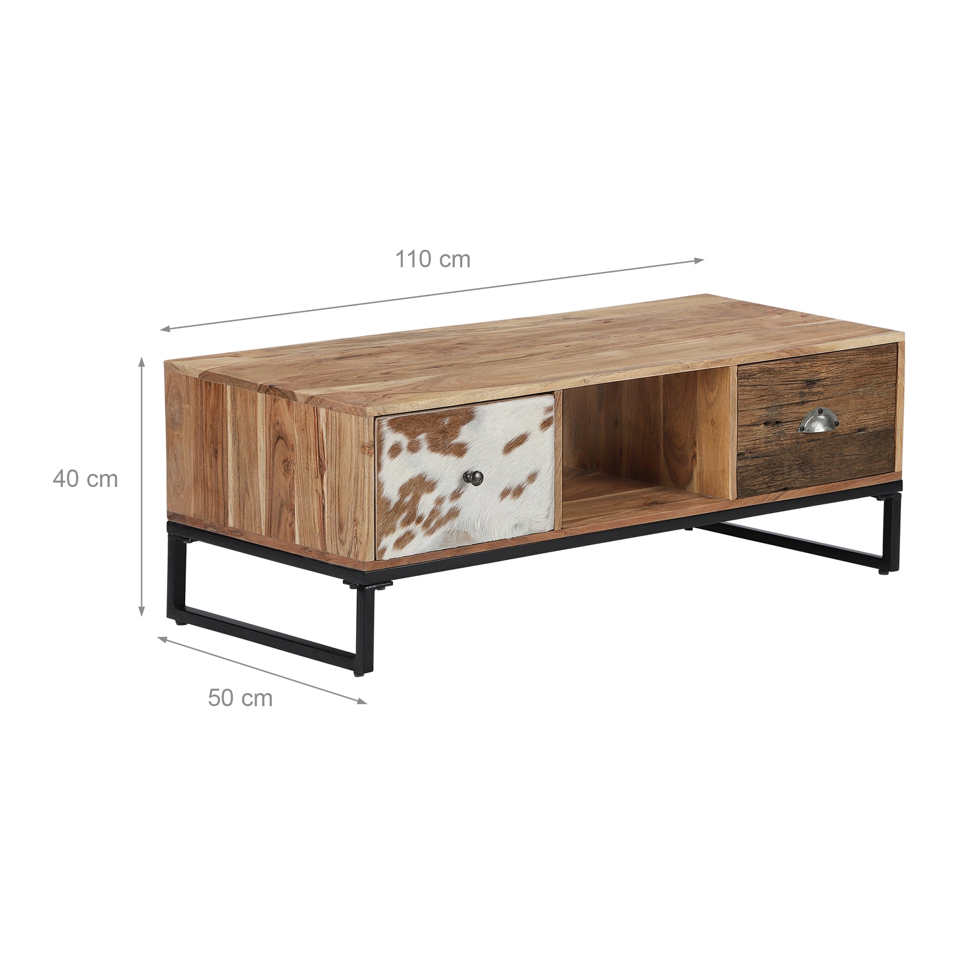 ECD Germany Taipei Meuble TV Bas 110 cm Bois Acacia 2 Tiroirs