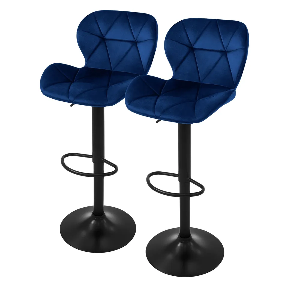 ECD Germany Möbel Tabouret Bar Bleu Velours Lot 2 Réglable