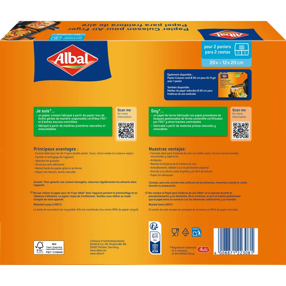 Stokomani Maison papiers cuisson papier air fryer 20x12cm x20