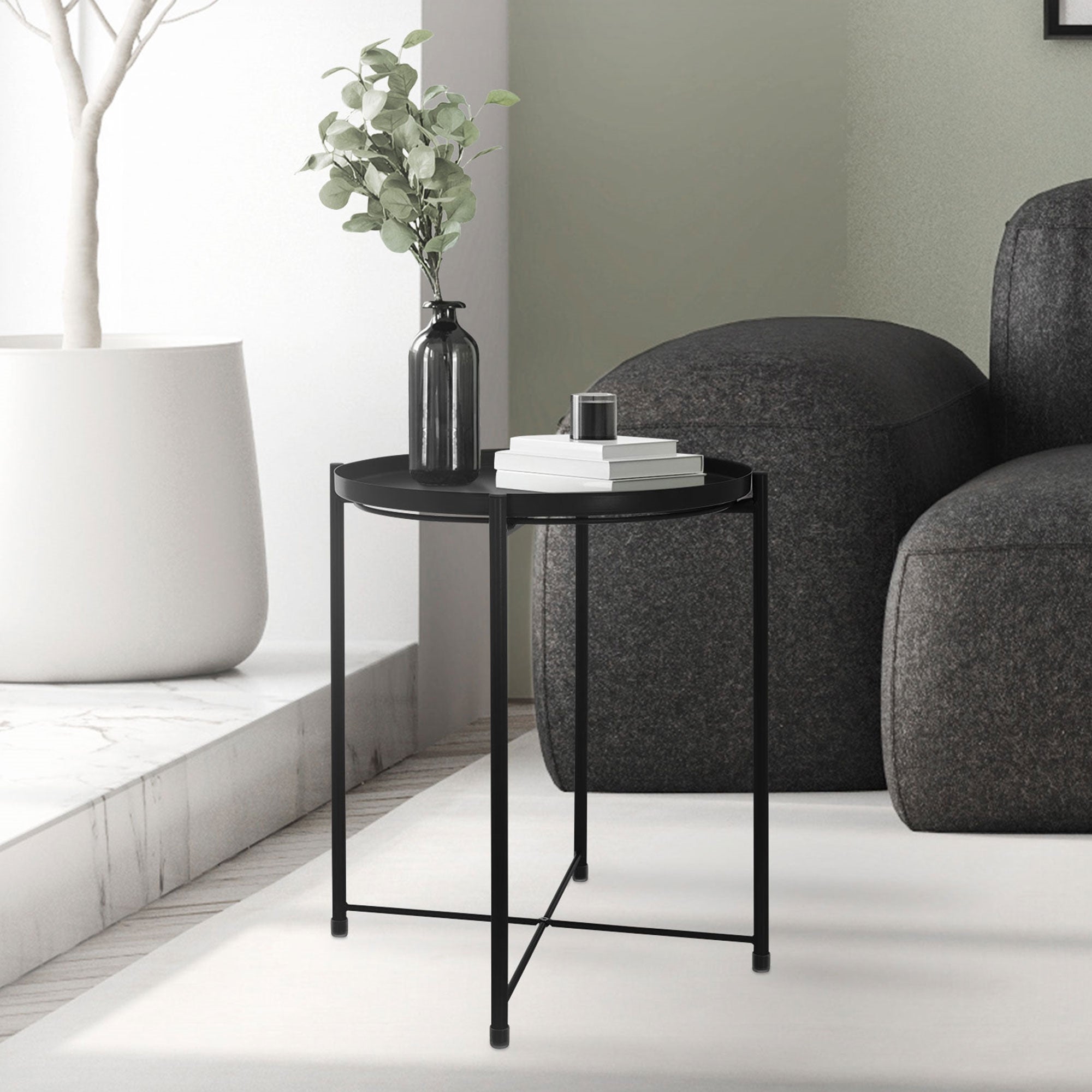 ML-Design Table d’appoint noire plateau Ø42x52 cm