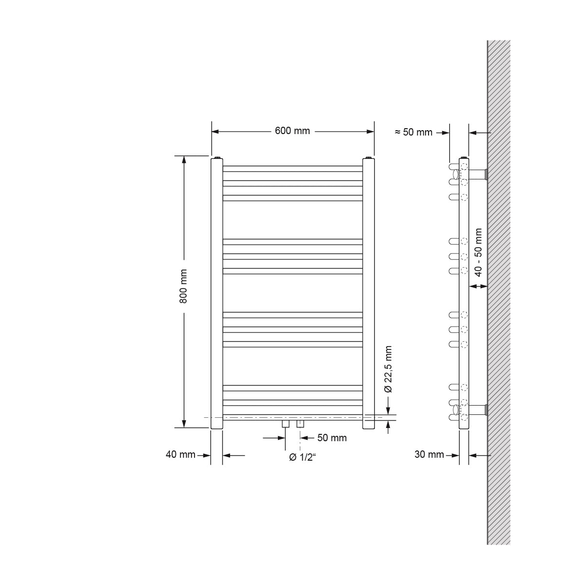 ECD Germany Sahara 600x800 radiateur sèche-serviettes chromé galbé