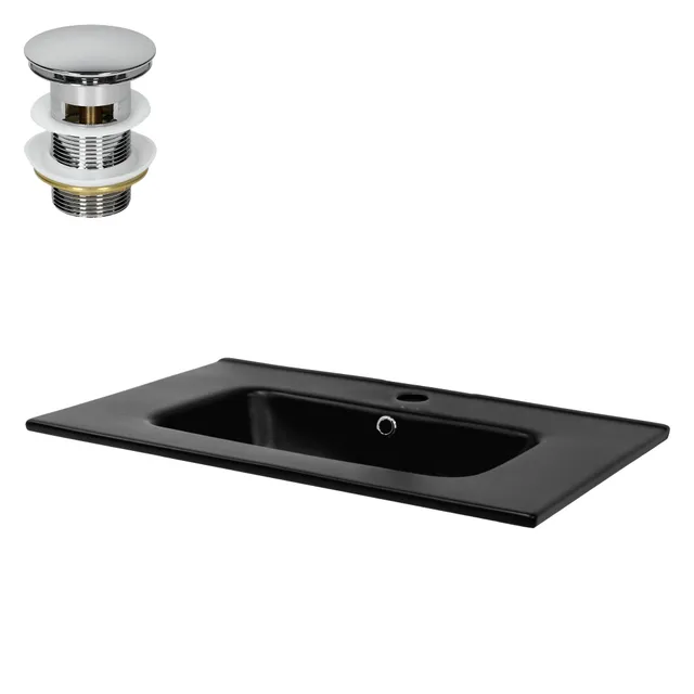 ECD Germany ML-Design vasque céramique noire 71 cm avec bonde
