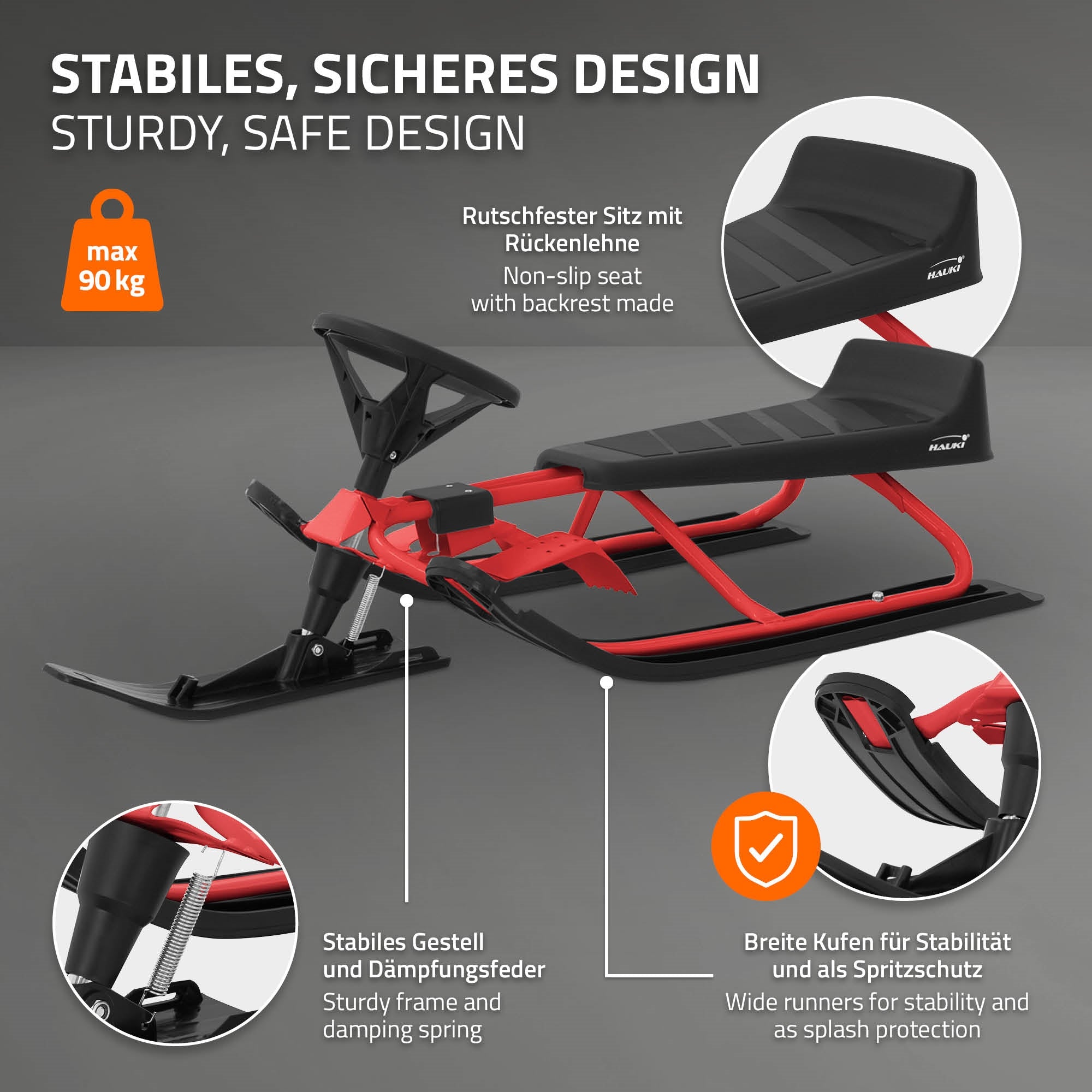 ECD Germany Kinder luge directionnelle rouge avec frein