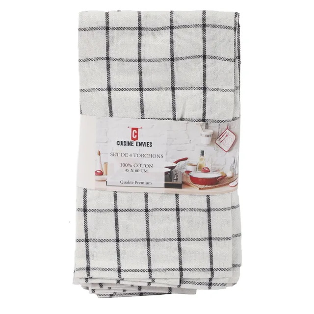 Lot de 4 Torchons cuisine coton maison