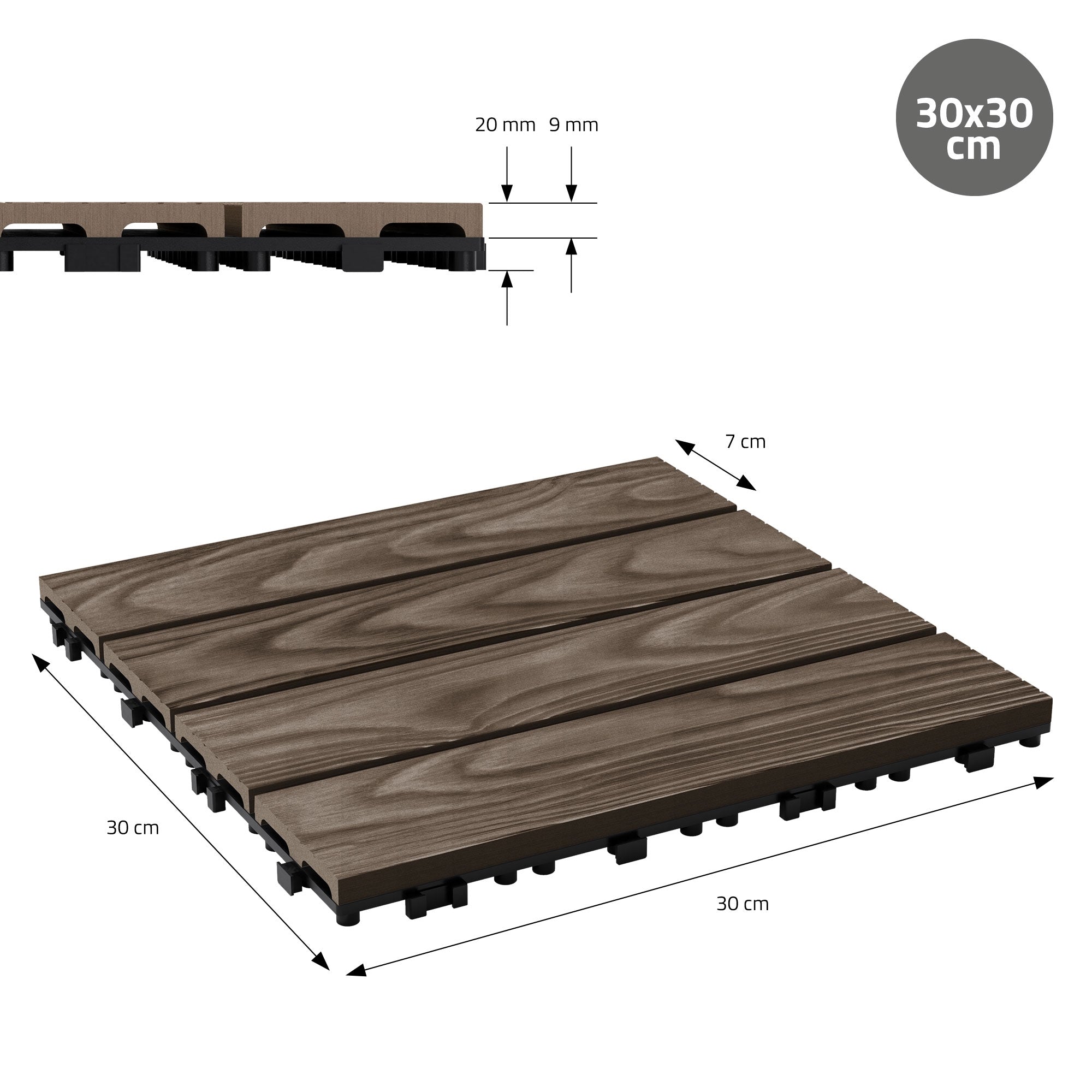 ECD Germany Garten dalle terrasse 30x30 marron lot de 33