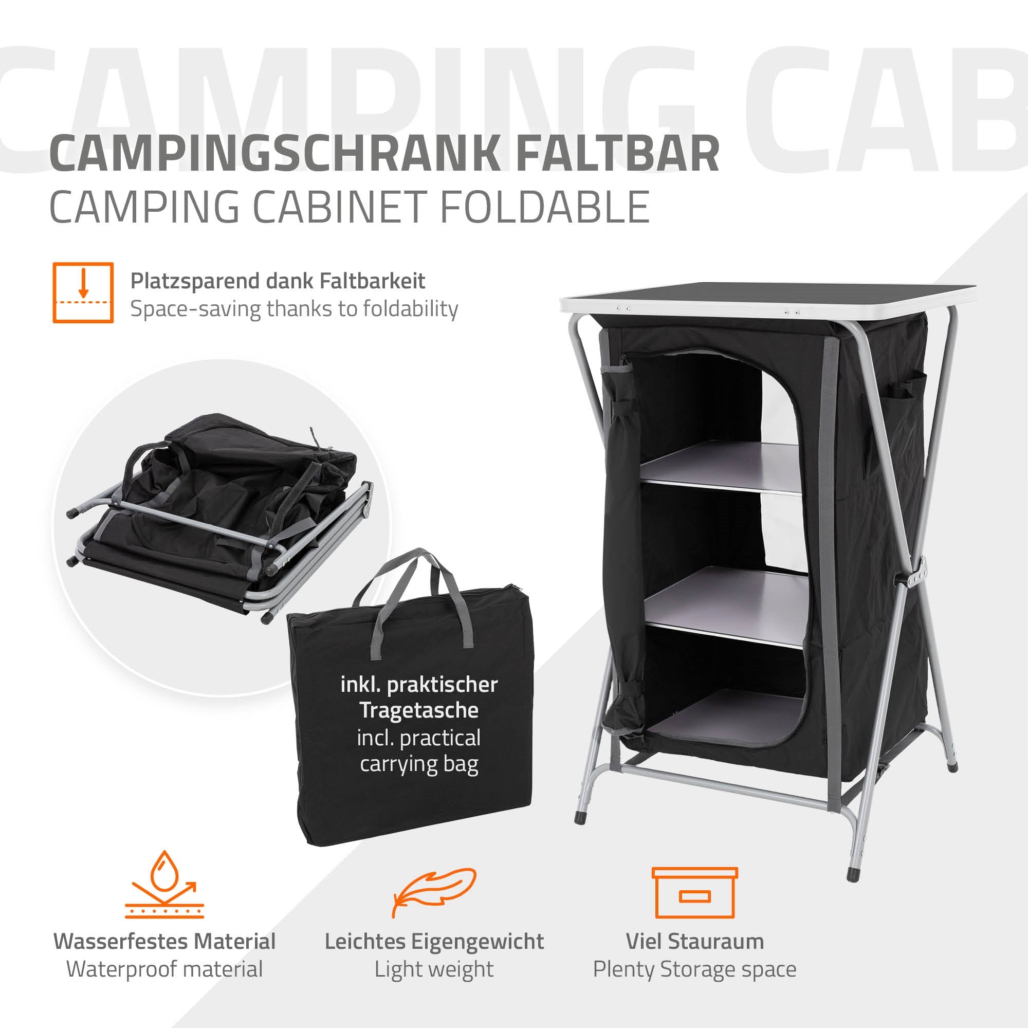 ECD Germany Sport Armoire camping pliante Gris/Bois 60x64x45 cm