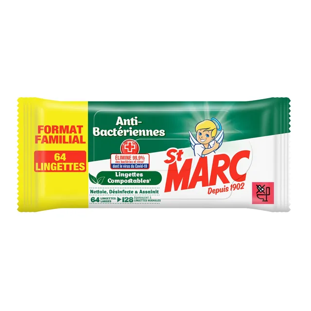 Stokomani 64 lingettes antibactériennes multi-usages x64