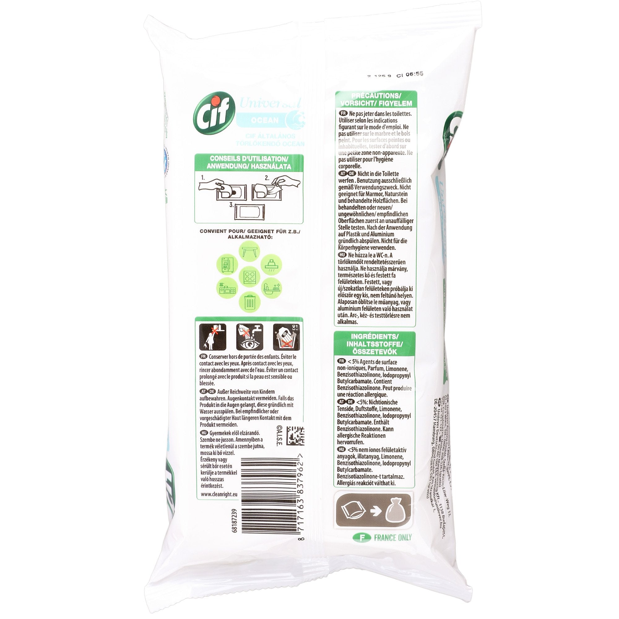 Cif lingettes nettoyantes x60 multi-usages biodégradables océan