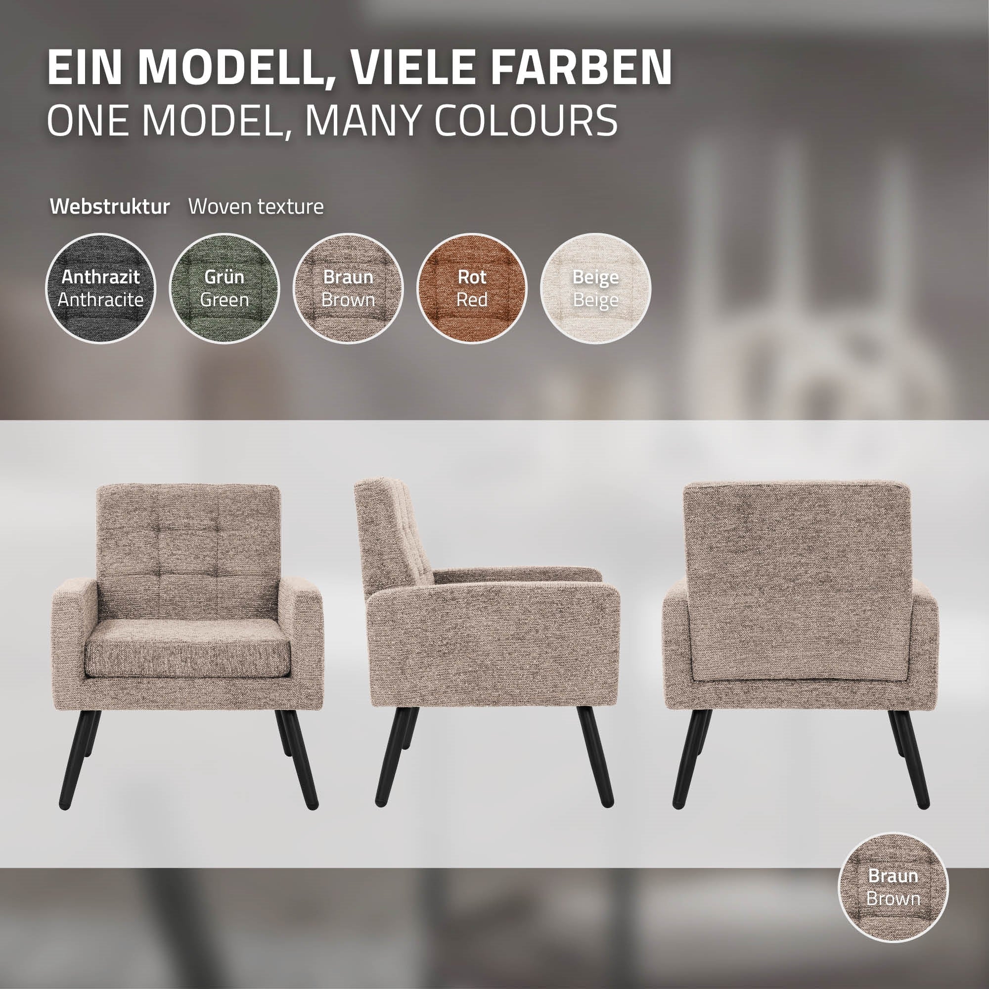 ECD Germany Möbel fauteuil marron tissu 66,5x80x63,5 cm acier