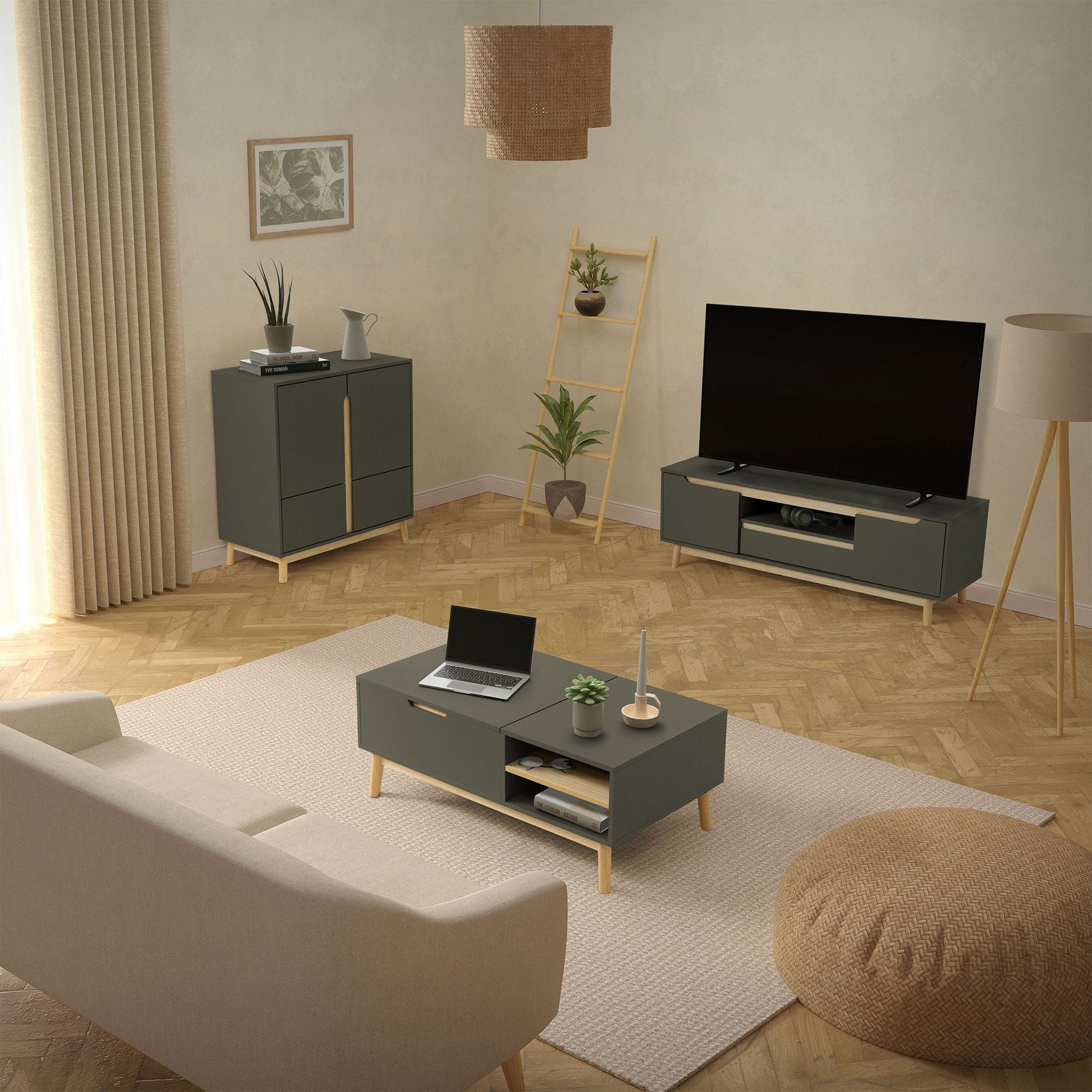 ECD Germany ML-Design meuble TV vert mat 120 cm 2 portes