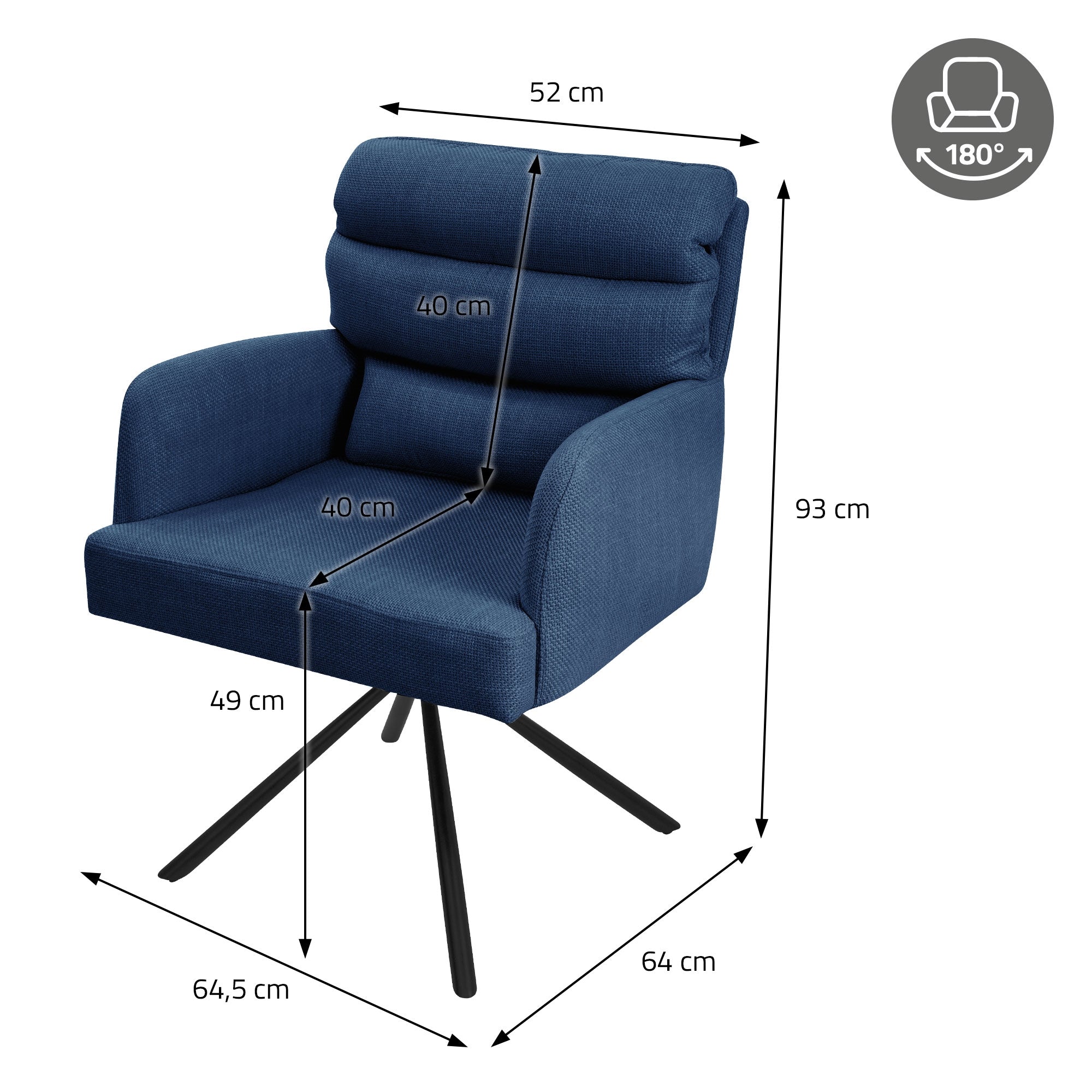 ECD Germany chaise salle à manger bleu foncé pivotante tissu