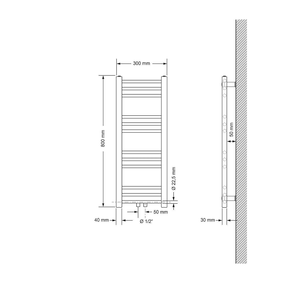 ECD Germany Sahara 300x800 radiateur sèche-serviettes chromé