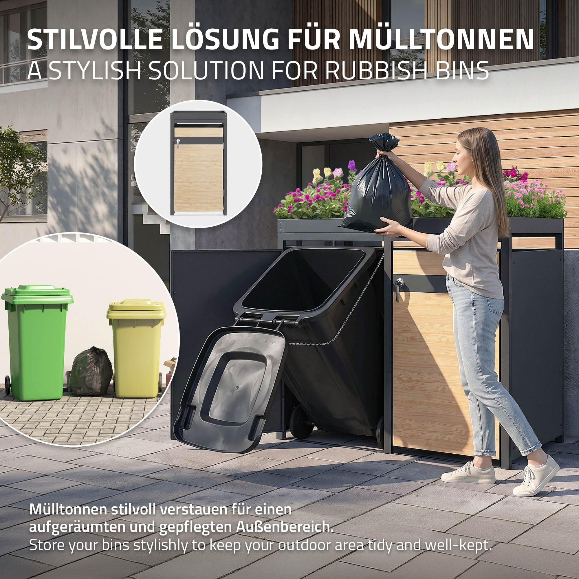ECD Germany Garten cache poubelle triple 200x80 jardinière