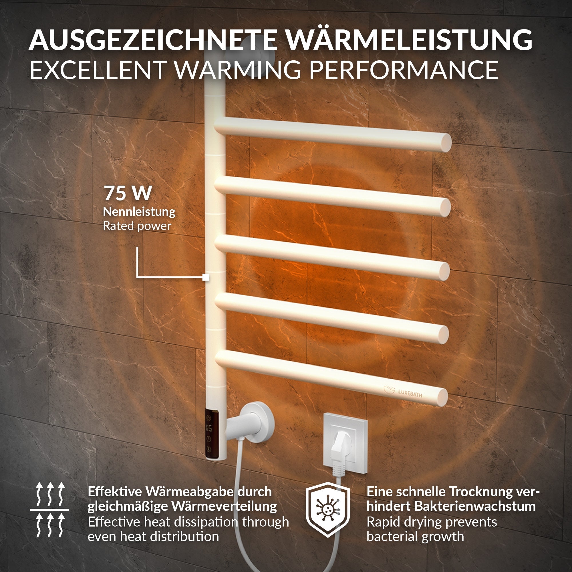 ECD Germany Heizungen sèche-serviettes 75W blanc 5 bras pivotants
