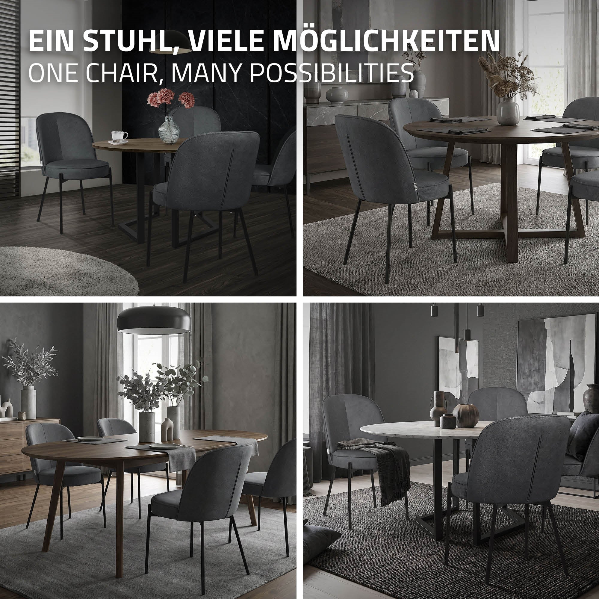 ECD Germany ML-Design chaise salle à manger anthracite tissu lot 6