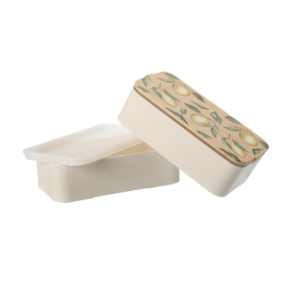 Lunch box 2-en-1 couvercle bambou jaune bureau