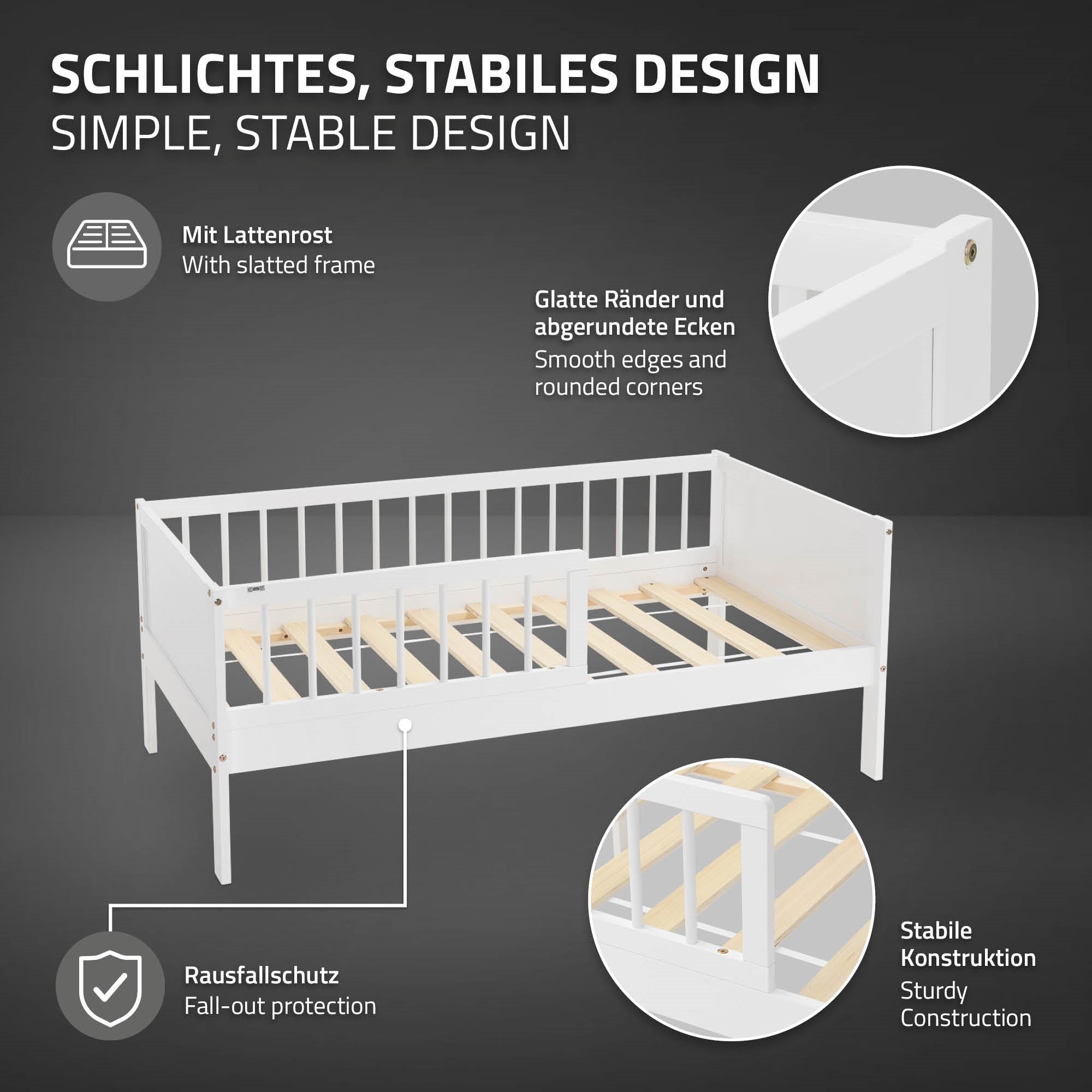 ML-Design Lit enfant 70x140 blanc pin + matelas + barrière
