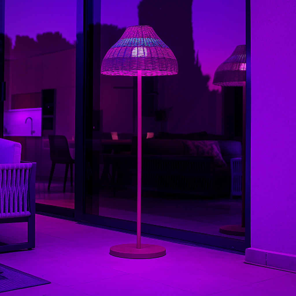 Red Deco Elion lampadaire sans fil rotin LED H168cm télécommande