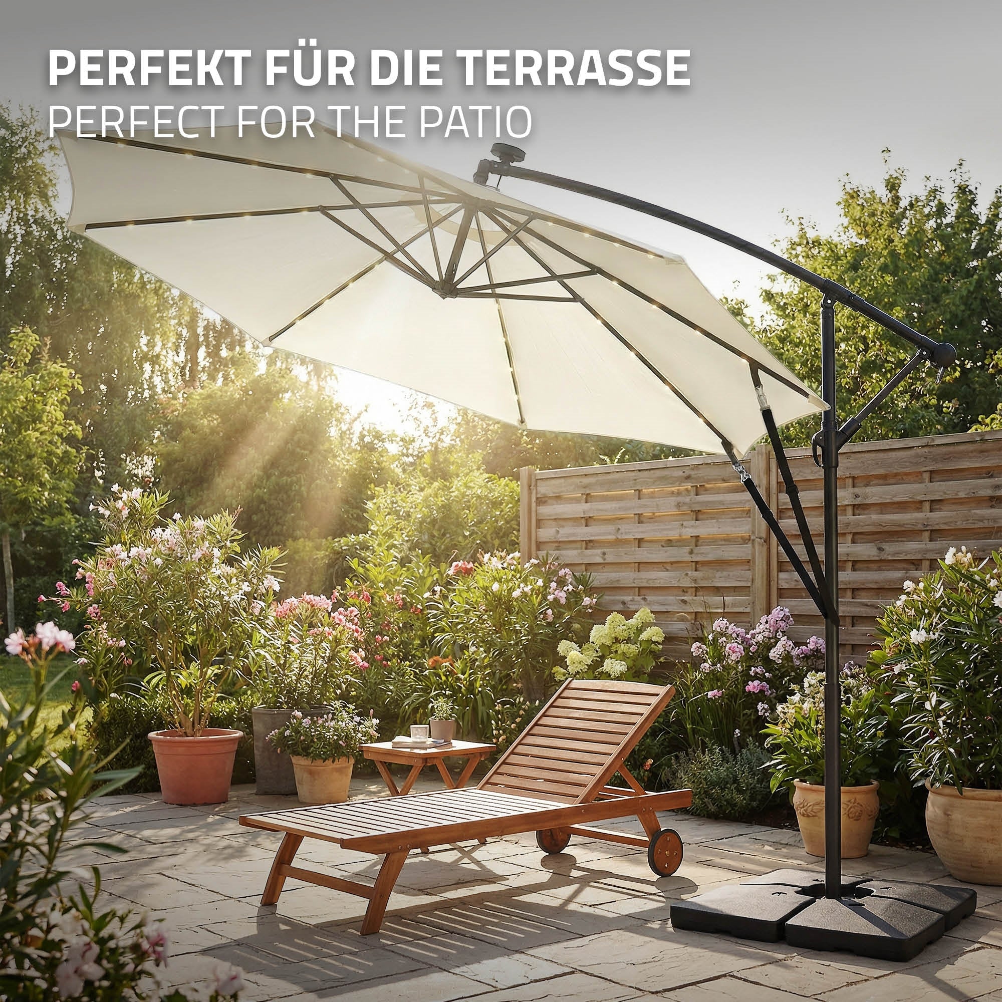 ECD Germany parasol déporté beige 300cm LED solaire ML-Design
