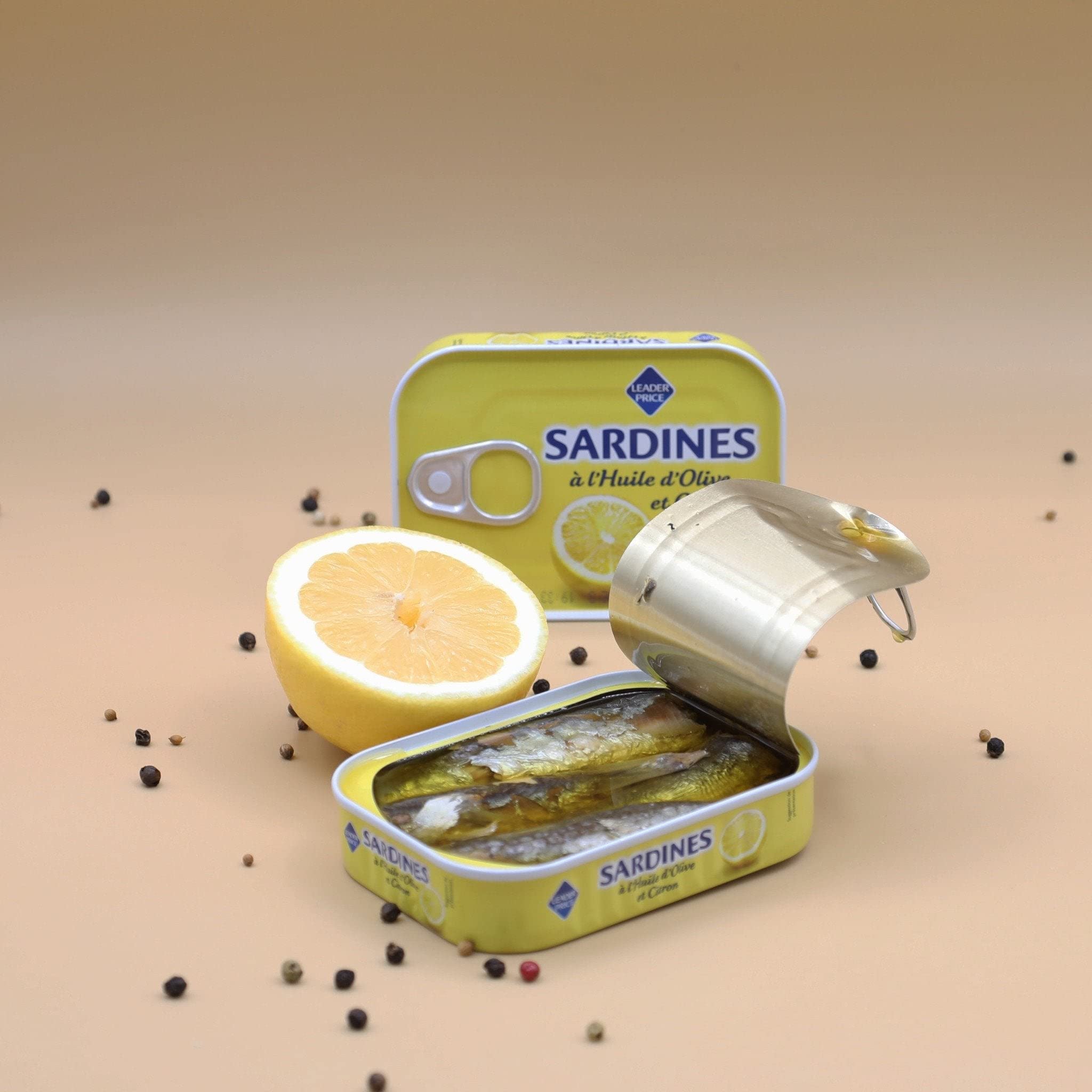 Leader Price sardines huile d'olive citron 115 g conserve