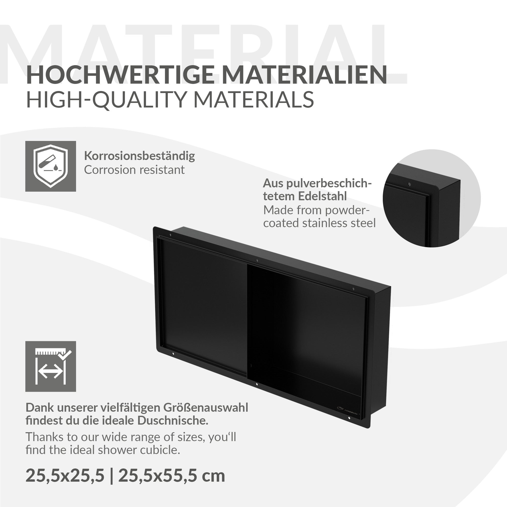 LuxeBath niche de douche inox noire 60x30x10 cm porte