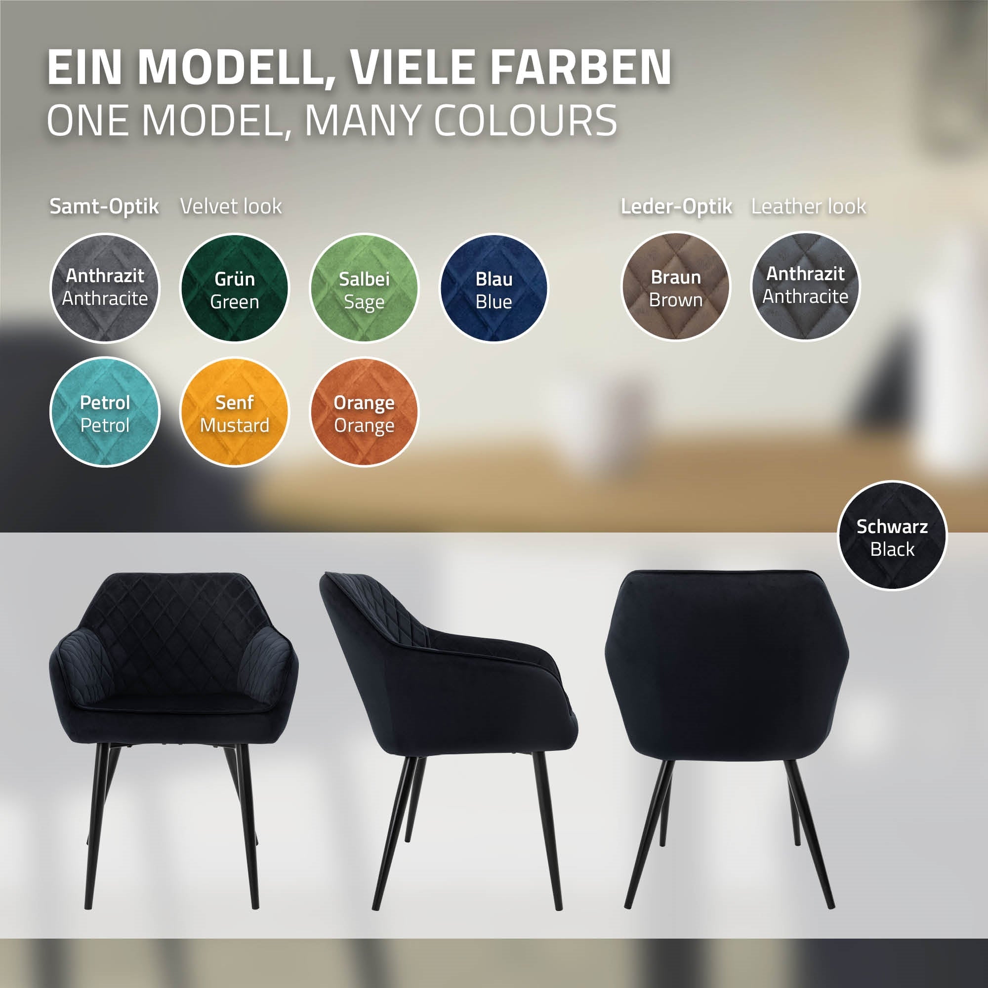 ECD Germany Möbel chaise velours noir losange x2 B-Ware