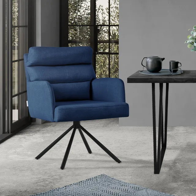 ECD Germany chaise salle à manger bleu foncé pivotante tissu